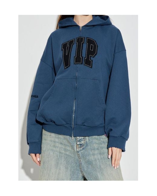Balenciaga Blue Vip Patch Zipped Hoodie