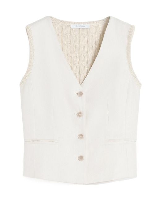 Max Mara White Calibri Button-Up V-Neck Gilet