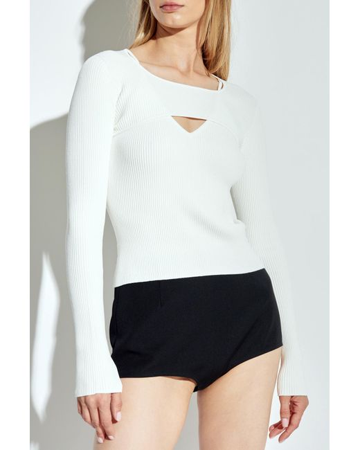 DSquared² White Cut-Out Ribbed-Knit Crewneck Top