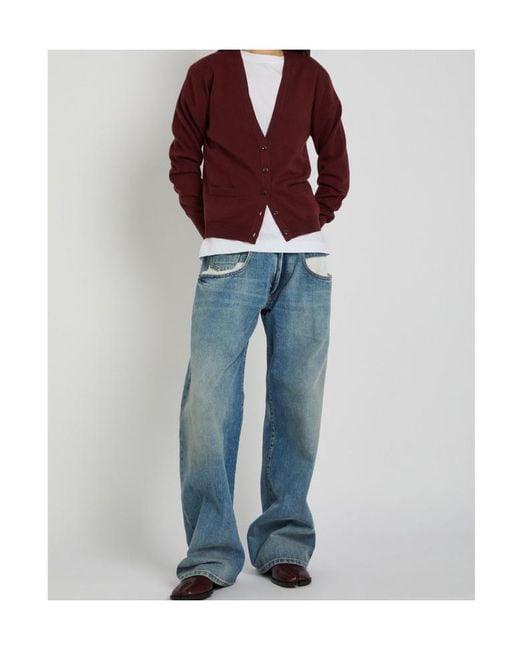 Maison Margiela Red V-Neck Wool Cardigan
