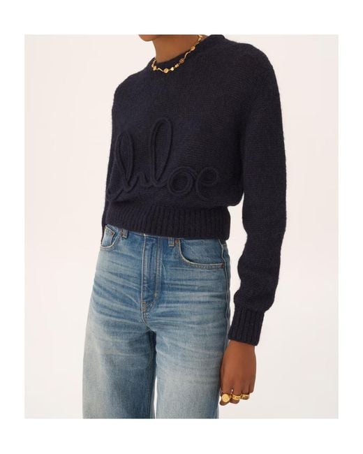 Chloé Blue Chloé Logo Knitted Jumper