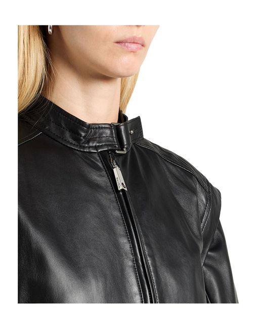 MAX&Co. Black Solid Color Leather Jacket