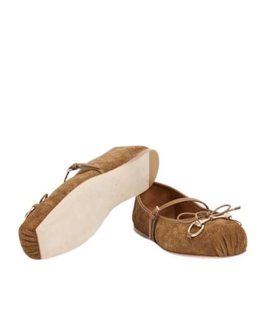 Gucci Brown Horsebit Suede & Leather Ballet Flat