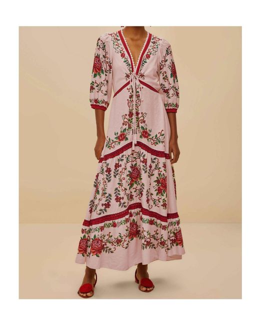 Farm Rio Red Floral-Jacquard Maxi Dress