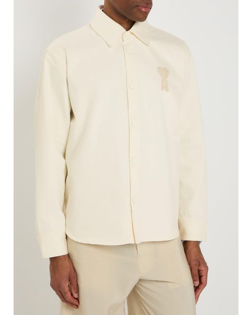 AMI White Logo-Appliquéd Denim Overshirt for men