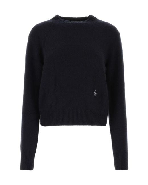 Sporty & Rich Blue Embroidered-Logo Cashmere Jumper for men