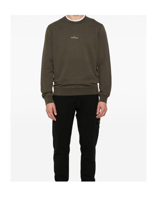 Stone Island Green Logo-Printed Crewneck Sweatshirt for men