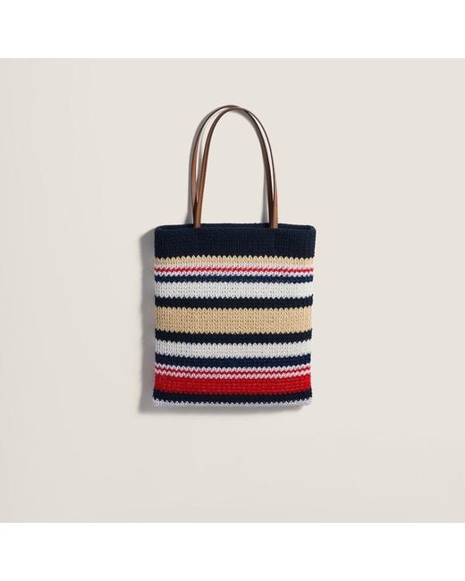 Miu Miu White Crochet-Knitted Striped Top Handle Bag