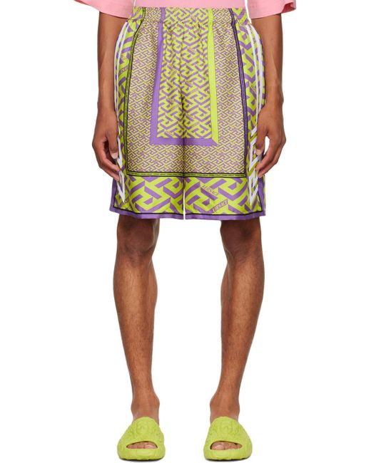 Versace Multicolor Greca Pattern Logo Printed Shorts for men