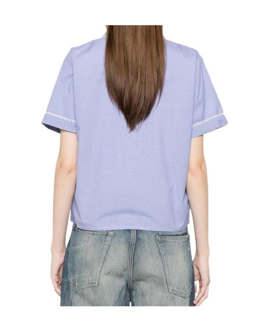 Miu Miu Blue Short-Sleeved Checked Shirt