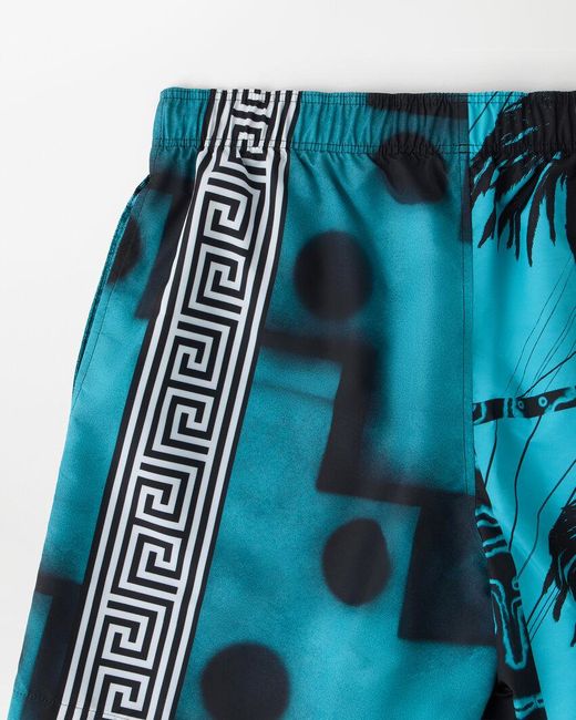 Versace Blue Printed Beach Shorts for men