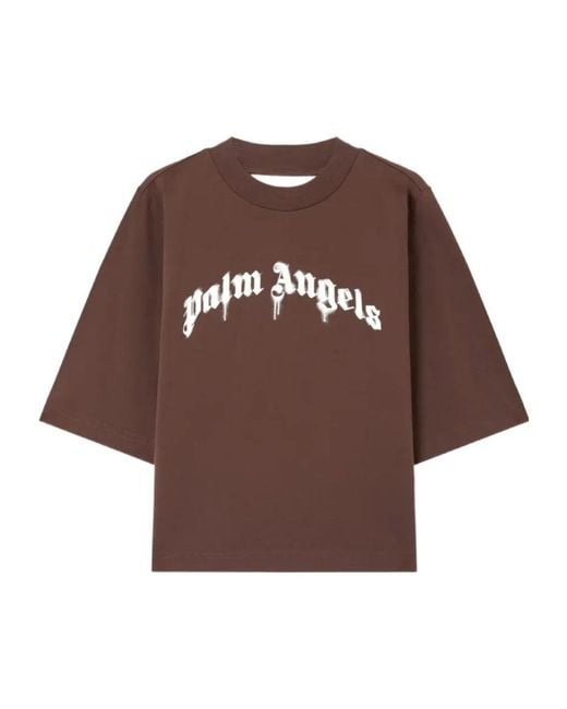 Palm Angels Brown Curved Logo Boxy T-Shirt