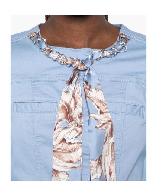 Liu Jo Blue Floral Chain Embellished Cropped Jacket
