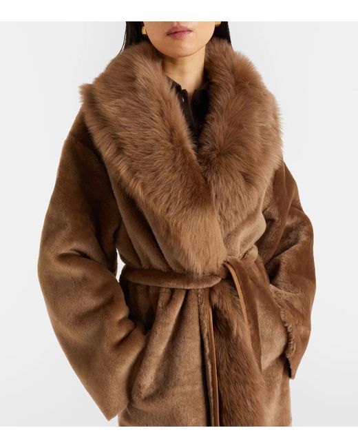 Nour Hammour Brown Isadora Shearling Wrap Coat