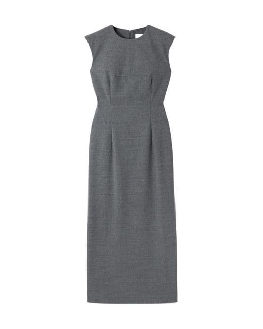 TOVE Gray Estelle Pinstriped Woven Midi Dress