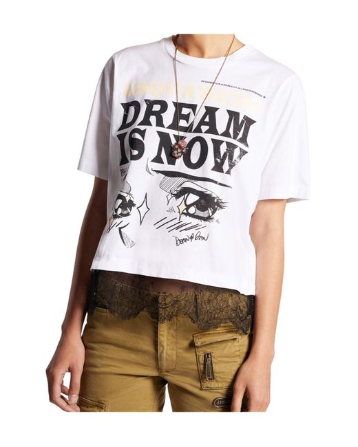 DSquared² White Graphic Printed Crewneck T-Shirt