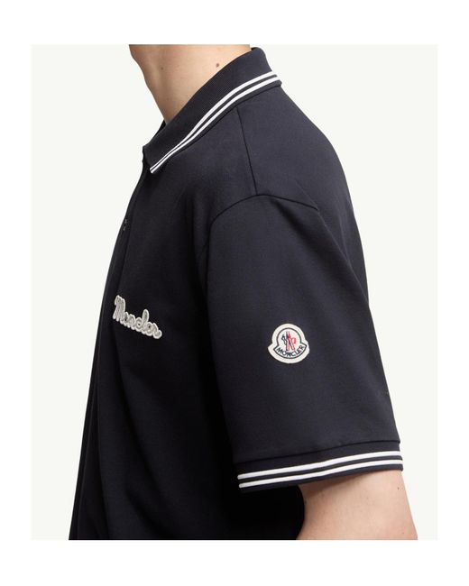 Moncler Black Lapel Short Sleeve Polo Shirt for men