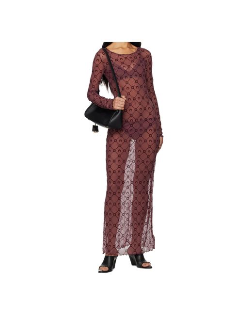 MARINE SERRE Red Moonogram Mesh Flock Dress