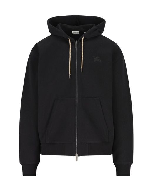 Burberry Black Checked Zip-Up Drawstring Hoodie for men