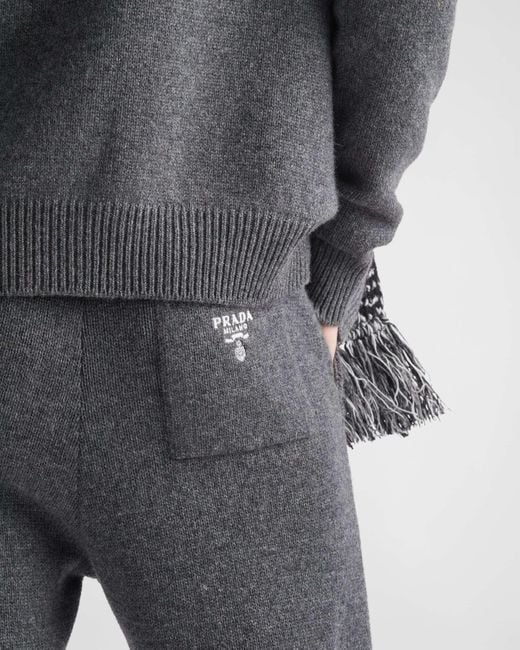 Prada Gray Logo Embroidered Jogging Pants for men