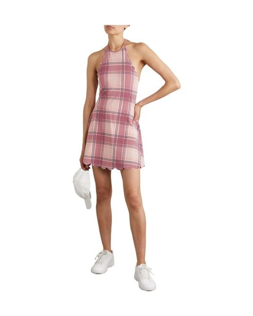 Marysia Swim Pink Scalloped Checked Seersucker Halterneck Tennis Dress