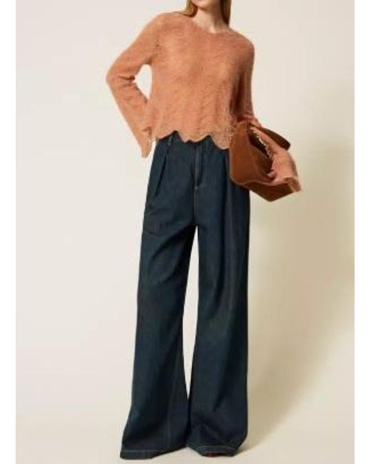 Twinset Blue Wide Pleated Jeans