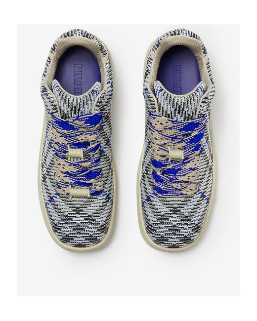 Burberry Blue Box Checked Lace-Up Sneakers for men
