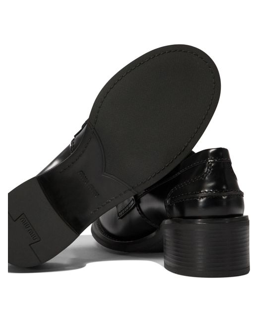 Miu Miu Black Brushed Leather Loafers