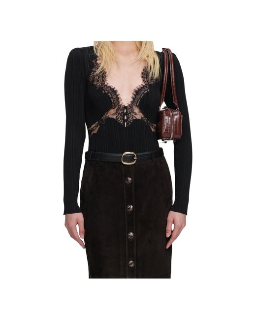 Self-Portrait Black Lace Button Top