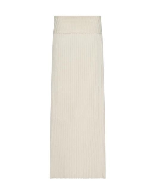 The Row White Ribbed Long Skirt