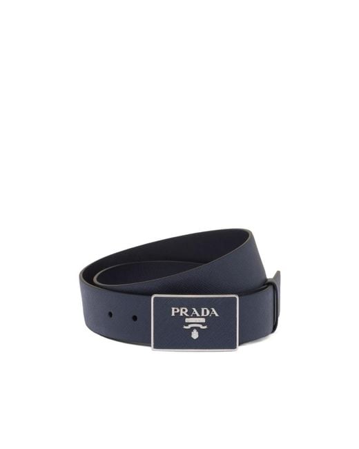 Prada Blue Saffiano Leather Belt for men