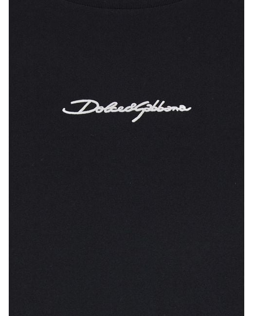 Dolce & Gabbana Black Logo Embroidered Crewneck T-Shirt for men