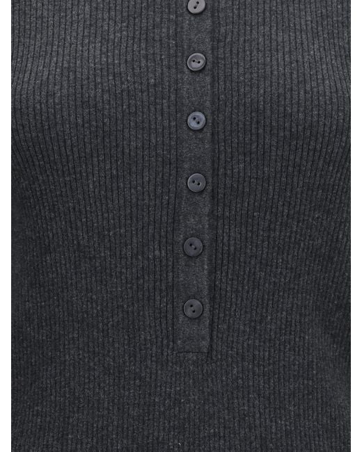 Lisa Yang Blue Airi Ribbed Henley Knitted Sweater
