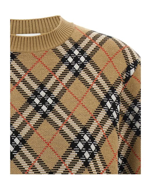 Burberry Gray Crewneck Checked Knitted Jumper