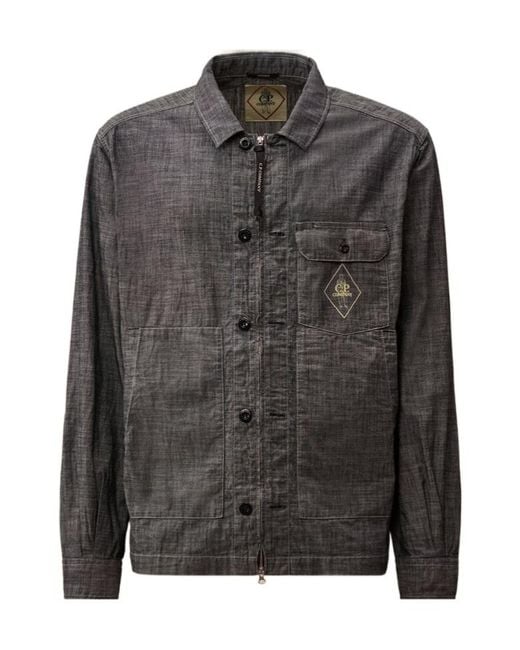 C P Company Gray Long Sleeve Zip Shirt for men