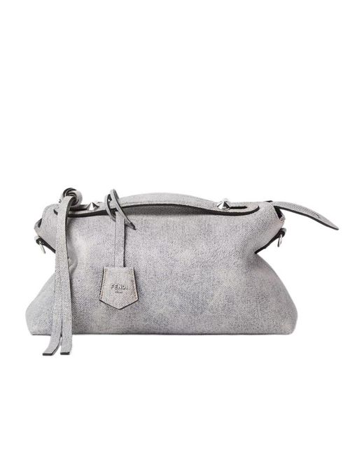 Fendi Gray Leather Bag With A Faded Denim Effect