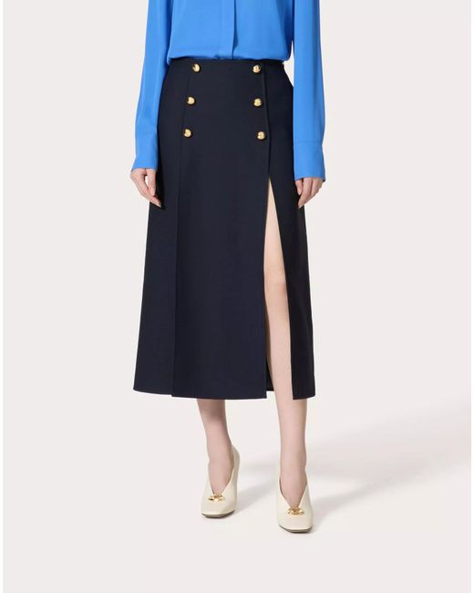 Valentino Blue Button Detailed High-Rise Midi Skirt