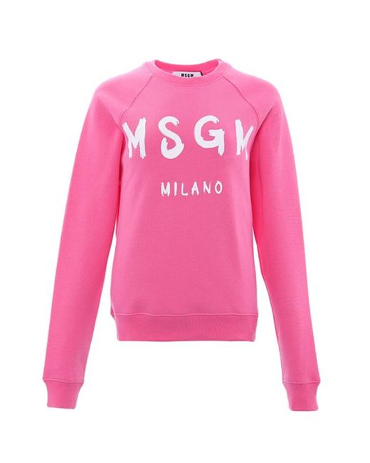 MSGM Pink Letter Printed Round Neck Sweater