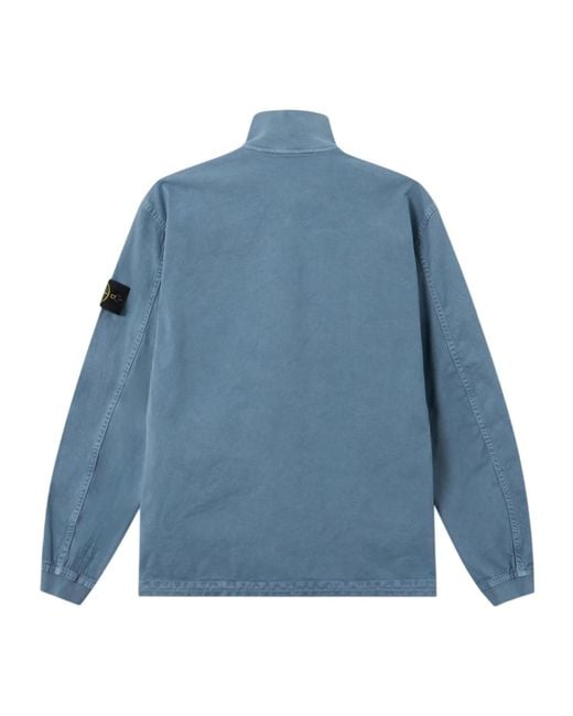 Stone Island Blue Logo-Patch Zip-Up Shirt Jacket for men