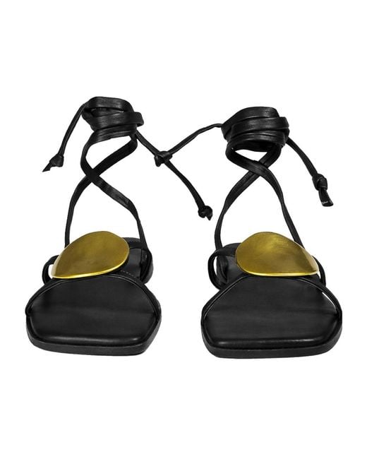 Vic Matié Black Baron Ankle-Tie Flat Sandals