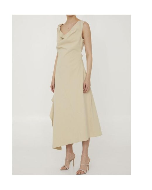 Bottega Veneta Natural Asymmetrical Designed Midi Dress