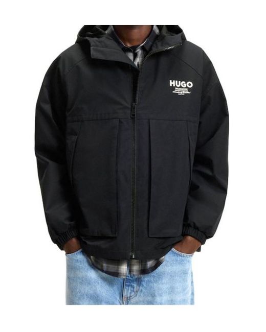 Boss Black Hooded Logo-Print Jacket for men