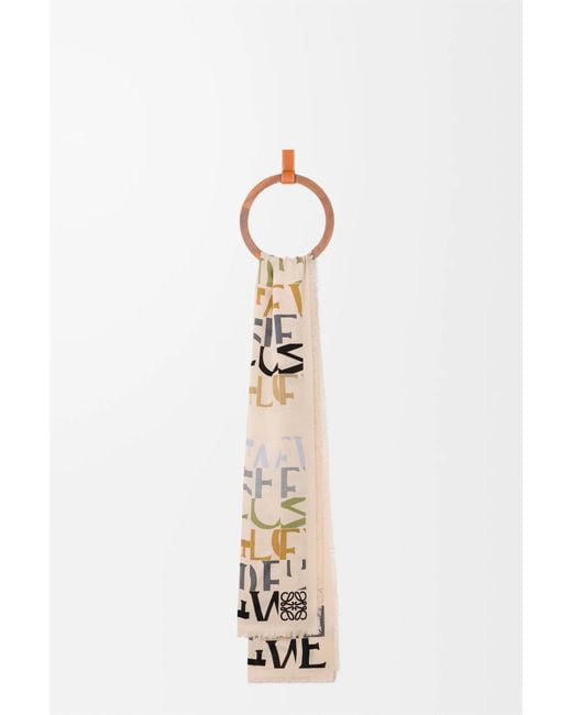 Loewe White Logo-Pattern Frayed Edge Scarf