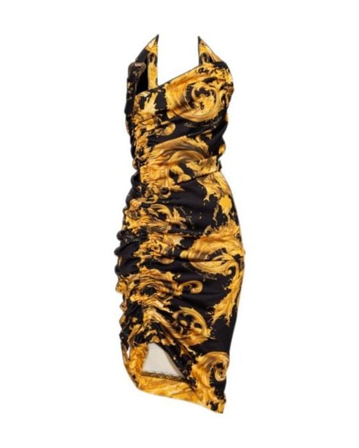 Versace Jeans Metallic Couture Baroque One-Shoulder Dress