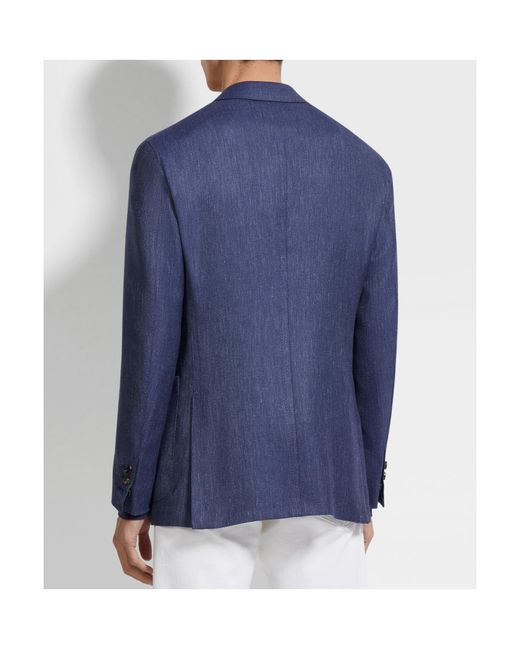 Zegna Blue Ink Silk Cashmere And Linen Jacket for men
