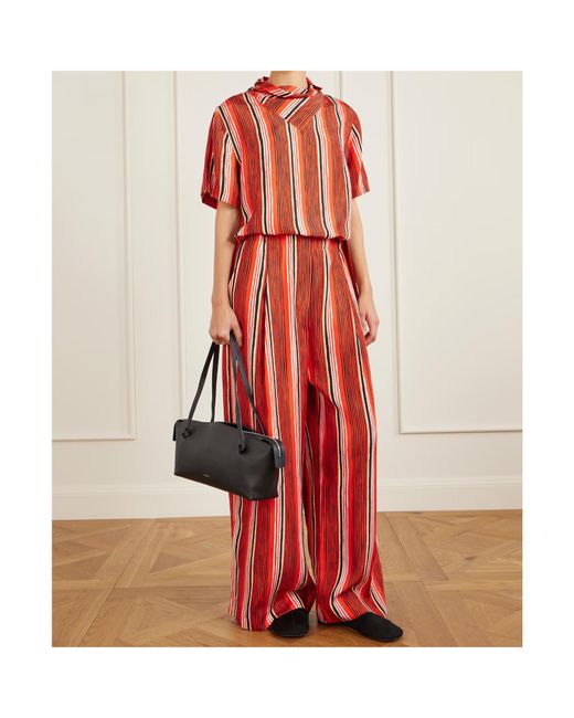 Proenza Schouler Red Amira Striped Silk-Habotai Wide-Leg Pants