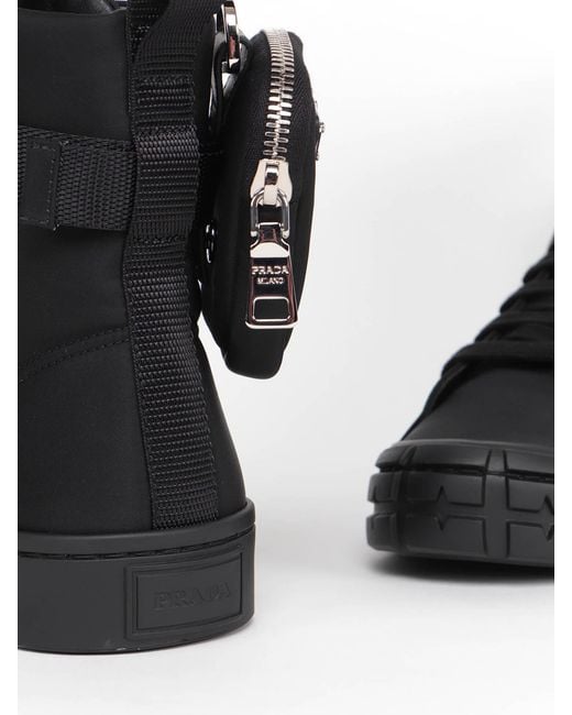 Prada Black Wheel Re-Nylon High-Top Sneakers for men