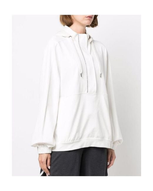 Brunello Cucinelli White Short-Zip Pullover Hoodie