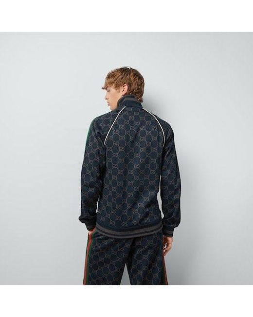 Gucci Blue Monogrammed Zip-Up Sweatshirt for men