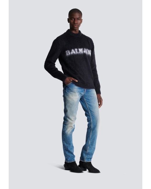Balmain Black Retro Logo Intarsia Jumper for men